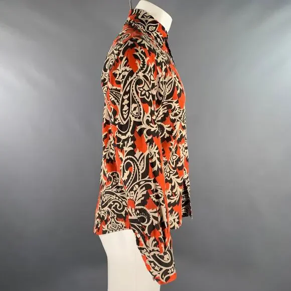 ETRO Size M Orange Black Khaki Abstract Floral Long Sleeve Shirt
